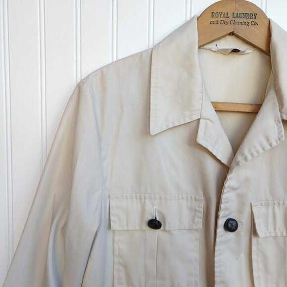 Vintage 70's Safari Explorer Jacket Top Size S M Khaki Warwick Long Sleeve - Picture 2 of 11